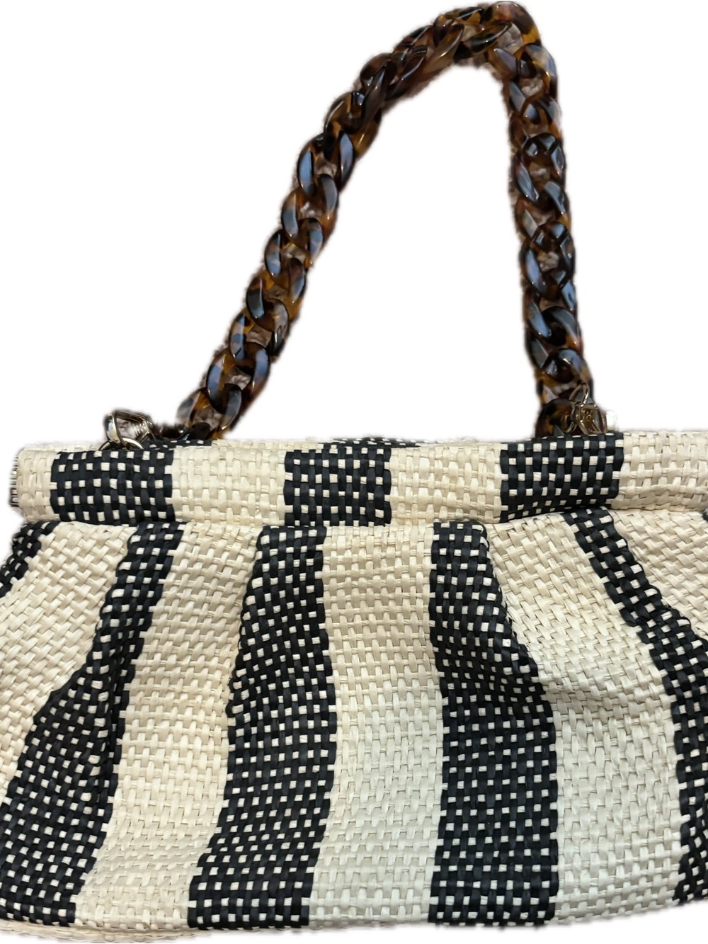 Woven Straw Black & Cream Striped clutch purse